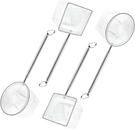 4 stuks visnetten voor aquarium, mini-visnet voor aquarium, klein visnet met uittrekbare handgreep, rond en vierkant, voor kleine vissen en garnalen, aquaria (verstelbaar 13-40 cm)