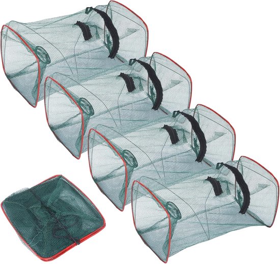 4 Stuks Vissen Bait Landing Net - Vissersnet voor Rivier - Opvouwbaar Net - Voedertasje met Rits - Visreuse voor Haring, Aal - 46 x 22 cm van Merkloos