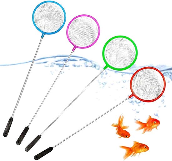 4 visnetten voor aquarium, 10 x 30 cm, fijnmazig met handvat, voor aquarium, vijver en reiniging