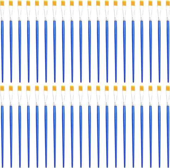 40 Blauwe staafborstels, nylon borstels, knutselborstels, platte kwasten, detailborstels, geschikt voor kinderen, beginnende schilders