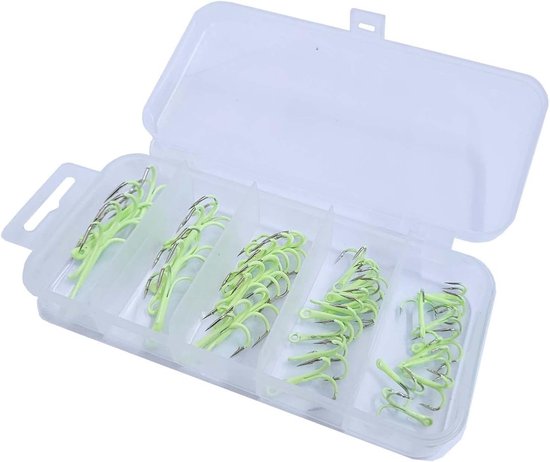 40 Stuks Glow-in-the-Dark Drievoudige Haakset voor Nachtvissen met Opbergdoos - Perfect voor Zoet- en Zoutwater, Vissen, Hengelsport Accessoires
