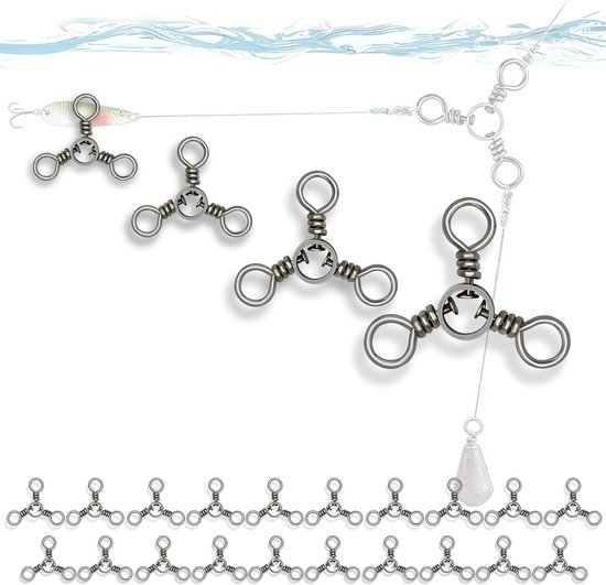 40 Stuks RVS Draaikoppeling, 3-Weg Swivel Haak Accessoires voor Catfish en Zeevisserij, 4 Maten 1# 3# 5# 7#, Belastbaarheid tot 36kg, Ideaal voor Hengelsport en Vissen van Merkloos