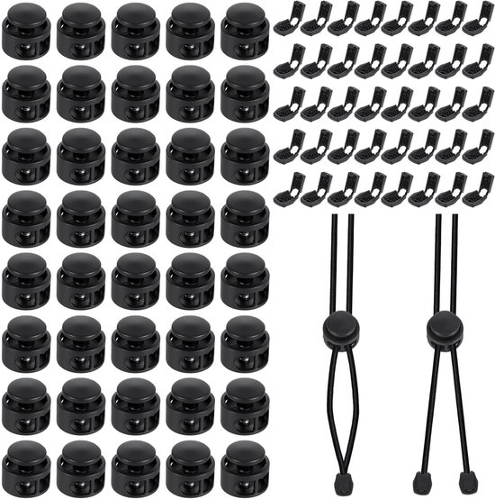 40 Stuks Zwarte Koordstopper en Koord Eindstukken, Snelsluiting met 2 Gaten voor Touw, Paracord en Kleding