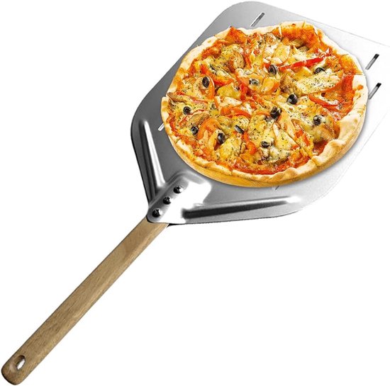 40 x 30 cm, pizzaschep met anti-verbrandingsgreep, afneembare handgreep, 30,5 cm hard geanodiseerd aluminium, geperforeerde schep voor zelfgemaakte pizza, brood, cake (zilver)