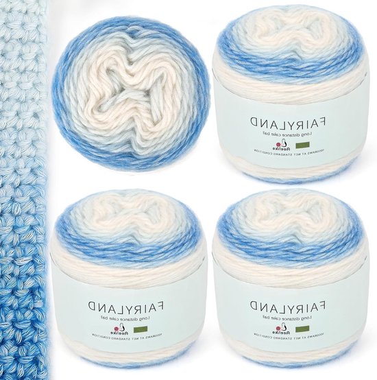 400 g (4 x 100 g) Haakgaren in Blauw en Geel, Duurzaam Katoen voor Breien en Amigurumi, 100% Polyacryl, Perfect voor Creatieve Projecten