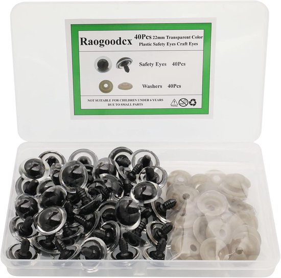 40Pcs 22Mm Grote Transparante Kleur Plastic Veiligheid Ogen Craft Veiligheid Ogen Diy Ogen Met Wasmachines Voor Pluche Dier Teddy Beer Pop Puppet Ambachten