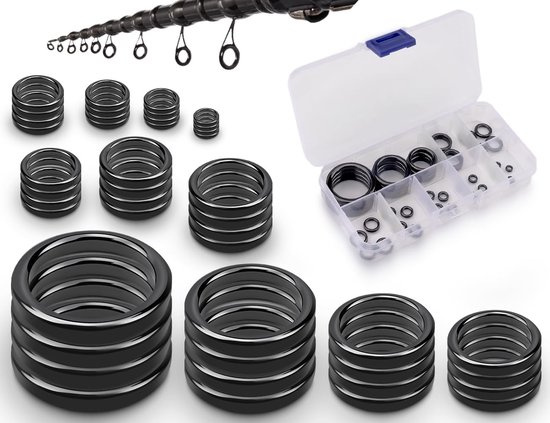 44-Piece Fishing Rod Rings Set - Ceramic Ring - Rail Rod Tip Ring - Rod Guide - Zwart - 3.75mm-29.8mm