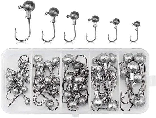 45pcs Fishing Hooks Fishing Hooks Kit with Round Jighead for Bass Trout with Plastic Box or Saltwater Freshwater - ShopVlot