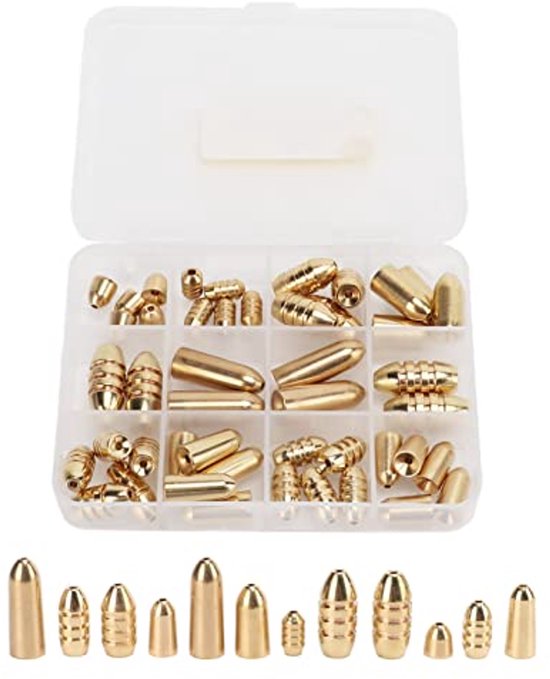 46Pcs Brass Fishing Brass Sinkers Kit, Fishing Lure Weights Kit Fishing Tackle Sinkers with Box for Freshwater Saltwater Bass Fishing van Merkloos