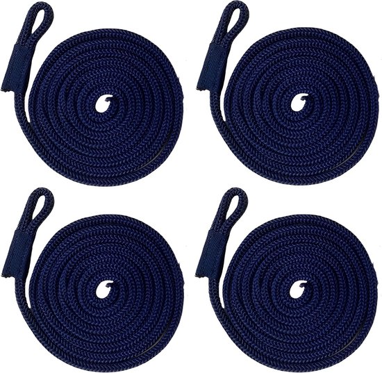 4pcs Blue Boat Fenders, Boat Mooring Rope Dock, 1.5m x 6mm Fenders, with Eye Mooring Line, Splash Rope for Water - ShopVlot