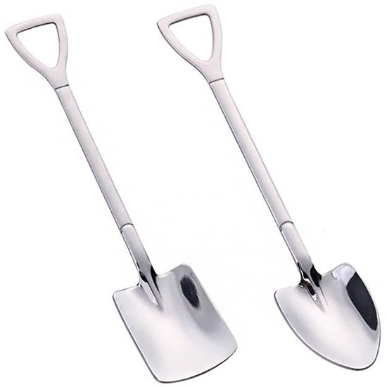 4pcs Stainless Steel Shovel Shape Spoon Pointed Spoon Coffee Tea Sugar Stirring Spoon Cake Dessert Spoon for Party van Merkloos