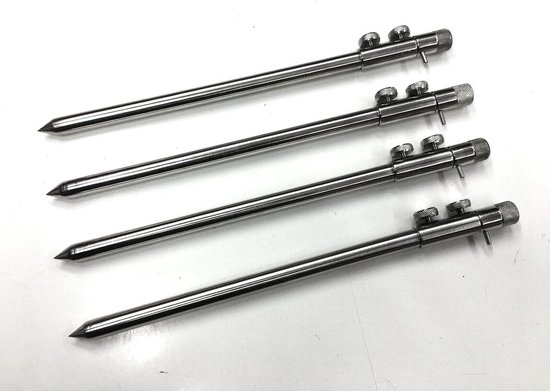 4x Verstelbare Banksticks 30-50 cm RVS - Voor Hengels, Bijtmelders en Buzzbars