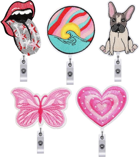 5-delige Badge Reel Houder, Retractable Badge Holder met Krokodillenclip voor Leraar, Student, Vrijwilliger en Beveiligingsmedewerker van Merkloos