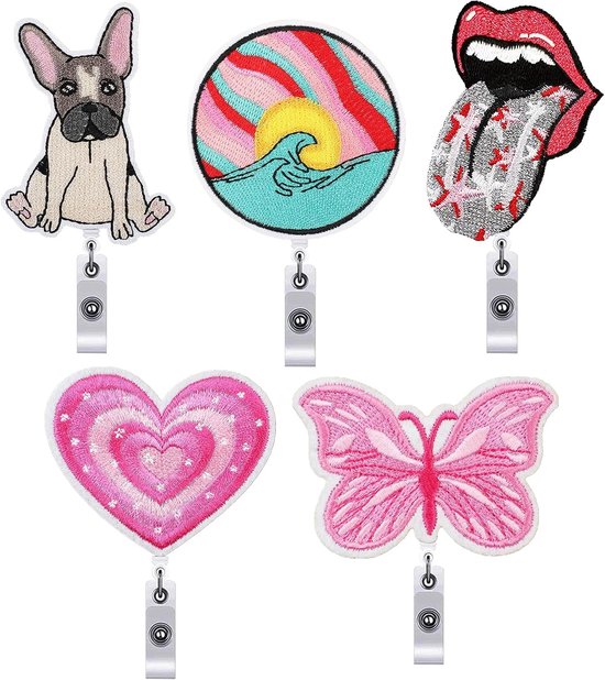 5-delige Badge Reel Houder, Uittrekbare Badgehouder met Krokodillenclip voor Leraar, Student, Vrijwilliger en Beveiligingspersoneel