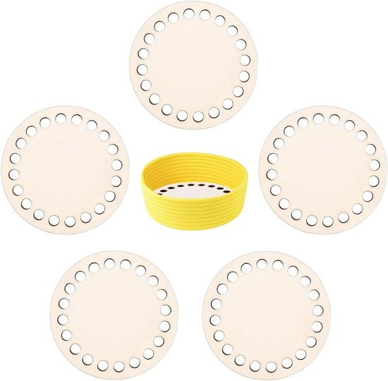5-delige Houten Bodem voor Mandjes, 10 cm, Ideaal voor Haakmanden en DIY Creaties, Ronde Mandbodems voor Ambachtelijke Projecten