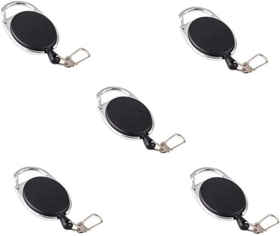 5-delige Retractable Badge Reel Set met 60cm Stalen Draad, Ideaal voor Identificatie, Naamkaarten en Sleutels