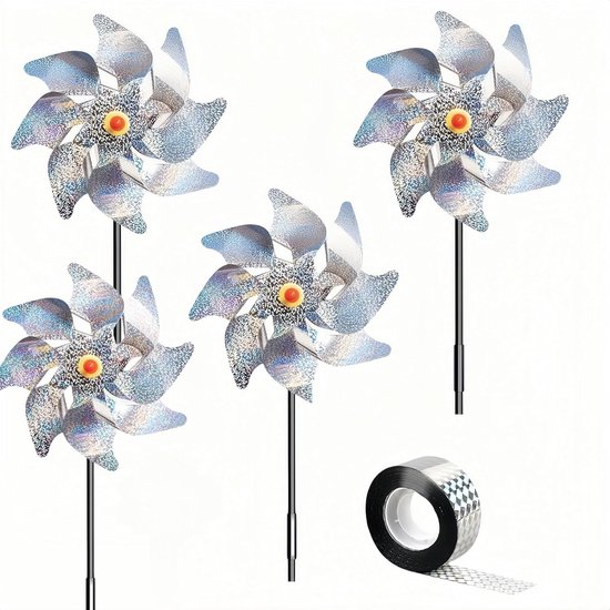 5-delige Tuin Decoratie Set, Vogelafschrikker en Duivenbeschermer, Reflecterende Windmolen voor Tuin, Balkon en Boerderij, Effectieve Oplossing tegen Pigeons en Vervelende Vogels