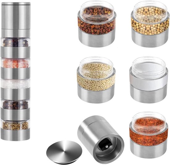 5-in-1 Mini Specerijenpot met Specerijenmolen, Perfect voor Outdoor Picknicks, Koken en Kruidenopslag van Merkloos