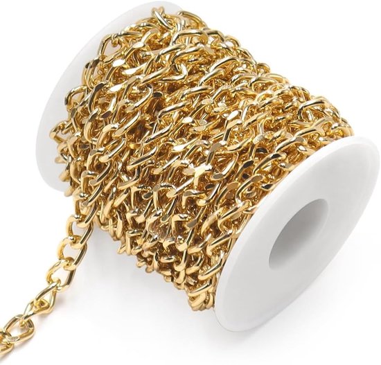 5 meter aluminium ketting met spoel, ideaal voor DIY armbanden, kettingen en sieraden maken, 6.5x10mm (goud)