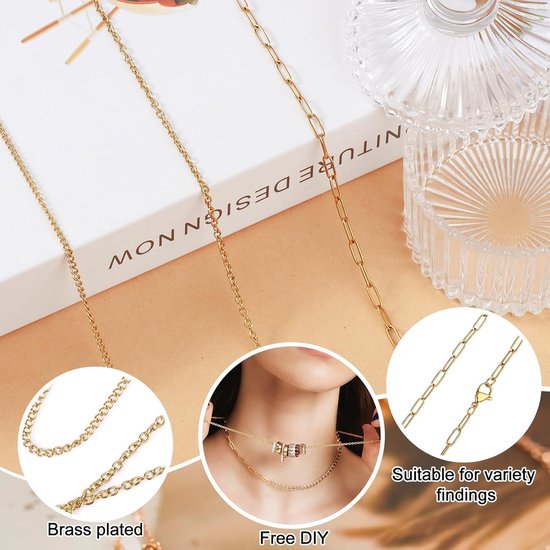5 meter goudkleurige ketting van roestvrij staal met 10 karabijnsluitingen en 20 splitringen voor DIY sieraden maken, ambachten en charms