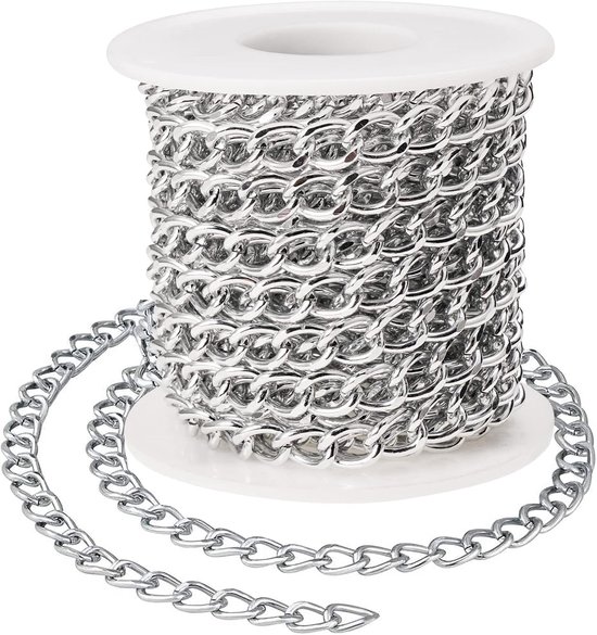 5 meter zilveren aluminium schakelketting, ongeweldde gedraaide schakels, ideaal voor sieraden en knutselprojecten
