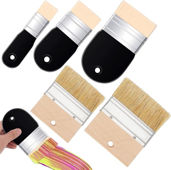 5 platte penselen van nylon, platte kwast voor acryl- en olieverf, met houten handvat, 5 maten, ideaal voor aquarel, gouache en muurschildering