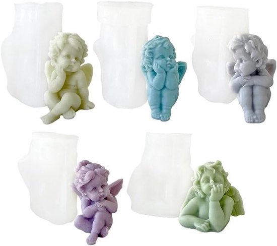 5 stuks 3D engel siliconenvorm mini kaarsvormen zeepvorm cake fondant siliconen vormen bakvorm zeep en chocolade decoraties