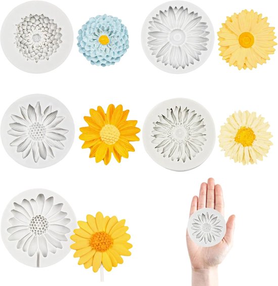 5 Stuks Bloemen Kaarsvormen - 3D Siliconen Gietvormen Voor Doe-Het-Zelf Kaarsen En Zeep - Grijze Chrysantdesigns Voor Creatieve Gietprojecten