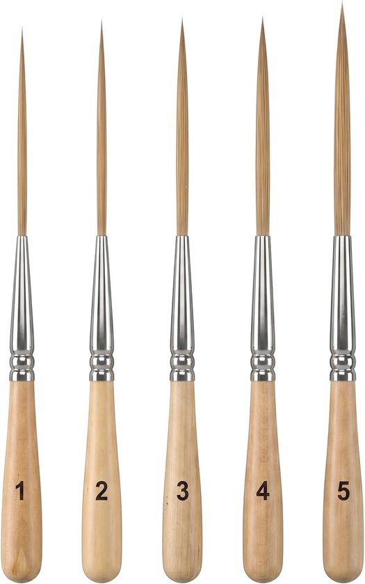 5 stuks extra lange lijnpenselenset, premium sleepkwast voor aquarel, acryl en olie, fijne detailkwast met hoge elasticiteit voor modelbouw, nail art en artistieke contouren