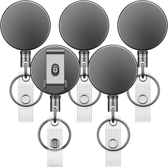 5 Stuks Heavy Duty Badge Reel met Retractable ID Clip en Premium Metalen ID Kaarthouder met Riemclip, Perfect voor Sleutelhanger en Naamkaartje