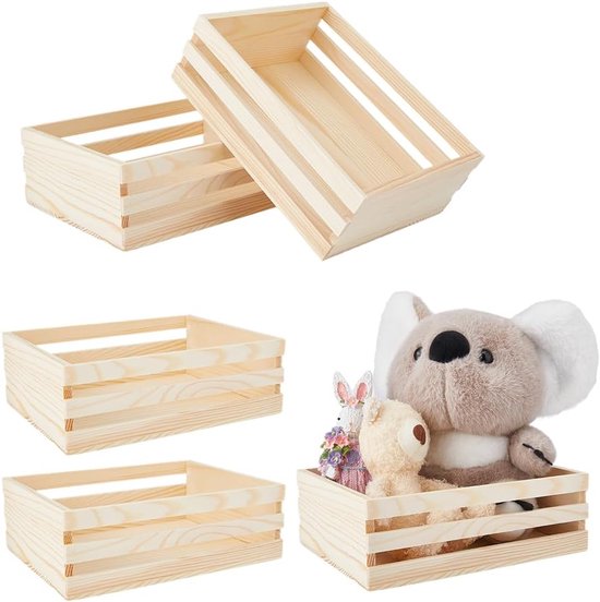 5 stuks houten kisten voor opslag, 21 x 14,8 cm, decoratieve houten kisten, onbehandelde houten box, landhuis, houten mand voor voorraadkast, organizer, opslag voor keuken, rustieke