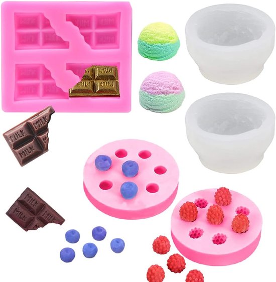 5 stuks kaars maken mal, 3D ijs bal en chocolade kaars mallen, 3D fruit siliconen fondant schimmel voor doe-het-zelf wax kaars, zeep, taart cupcake topper decoratie
