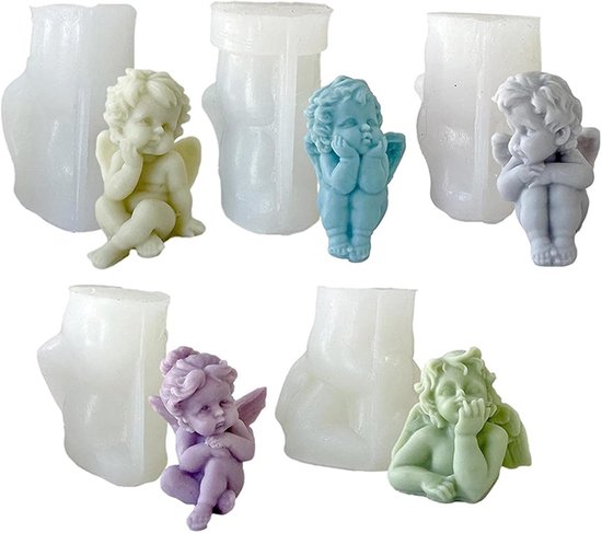 5 stuks kaarsen siliconen vorm 3D engel kaarsvorm kit voor siliconen vormen DIY zeep vorm om te gieten als woondecoratie, knutselornamenten