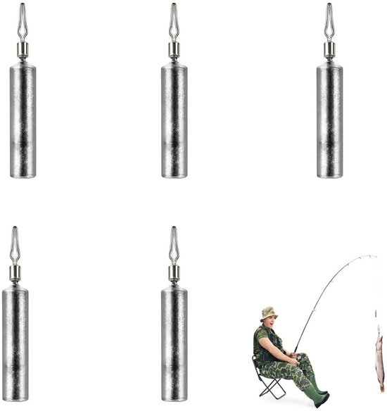 5-stuks Omgekeerd visloodje - Loodje - Visloodje - Hengelloodje - 14 g loodje - Cilindrisch loodje - Visgerei - Herbruikbaar - Geschikt voor bodemvissen en hengelen - Zilver