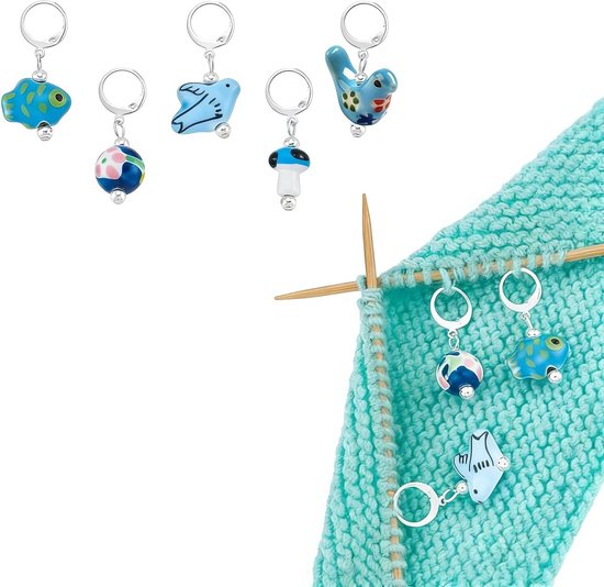 5 Stuks Porseleinen Steekmarkeerders in Blauw, Lockable Haak- en Breiaccessoires voor Quilten en Sieradenmaken van Merkloos