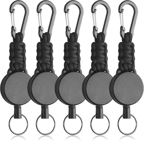 5 Stuks Retractable Keychain - Stevige Badge Reel voor Sleutels en ID Kaarten, Uittrekbare Sleutelhouder met Carabiner en Paracord voor Gemakkelijk Gebruik