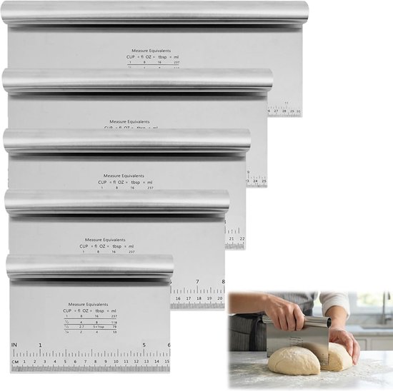 5 stuks roestvrijstalen deegsnijder, 15/20/22/25/30 cm deegspatel met meetschaal, deegsnijder keukenspatel anti-aanbak deegkaart voor cake, cake, cake, deegkoekjes