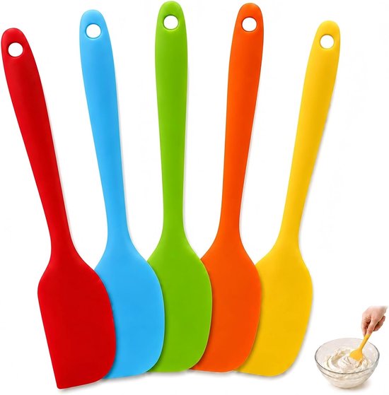 5 stuks siliconen deegschraper set, kleine siliconen spatel ca. 21,5 x 3,9 cm, deegspatel keukenschraper voor roeren, mengen, schrapen, bakken, koken, meerkleurig