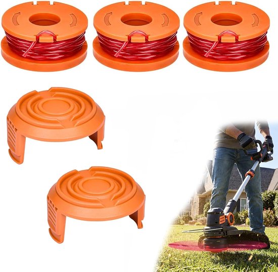 5 stuks spoelset voor bosmaaier, compatibel met 3 spoelen van nylon draad 1,65 mm en 2 spoelafdekkingen voor elektrische grastrimmers serie