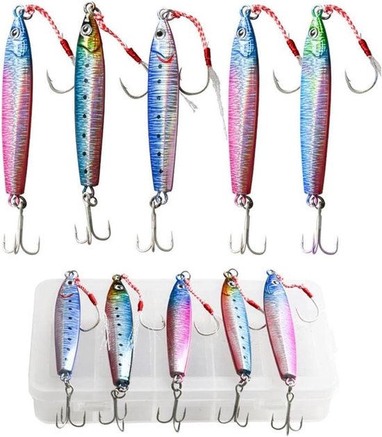 5 stuks verticale zoutwaterhaken voor diepzeevissen | langzaam vallende vishaken met lichtgevende haken | hard aas met strepen, scherpe haken van Merkloos