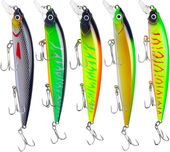 5 stuks wobbler snoek, snoekaas, zwembait levensecht voor He-CHT, groot kunstaas, snoekbaars voor zoet en zout water, baarsaas, snoekbaars, roofvis, vishek, hek-aas, wobbler
