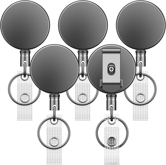 5 Stuks Zware Badge Reel, Retractable ID Clip, Duurzame Badgehouders, Metalen ID Kaarthouder met Ceintuurlus, Sleutelhanger en Naamkaartje
