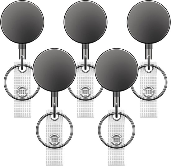 5 Stuks Zware Badge Reel, Retractable ID Clip, Premium ID Kaarthouder met Sleutelhanger en Riemclip voor Naam en Kaart van Merkloos