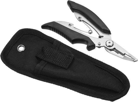 5 x 3.5 cm - RVS Haakverwijderaar - Fishing Pliers - Vislijn Kniptang met Sheath - Voor Vissen - Zwart - Professioneel Vissersgereedschap van Focuspline