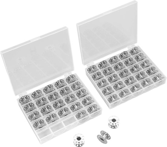 50 Draadspoelen voor Naaimachines met Bobbin Box, Naaigerei, Lege Metaal Spoelen en Accessoires