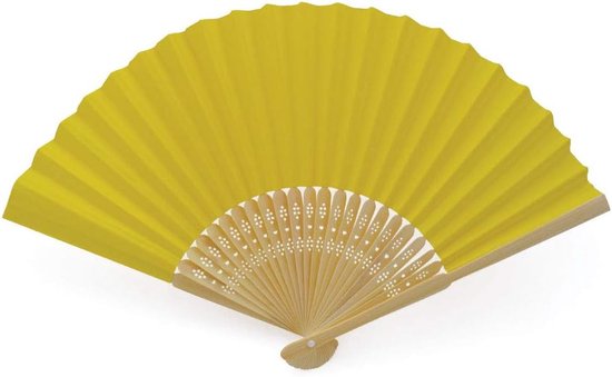 - 50 gele waaiers van papier en bamboe voor gasten – bruiloft, feest, outdoor evenement. (geel, 50 waaiers)