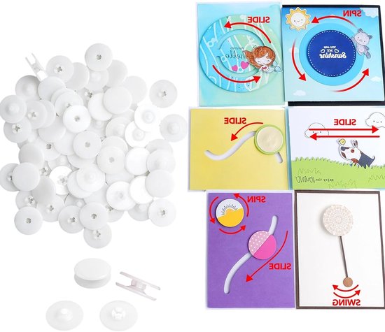 50 paar Snap'n Slides voor Slider Card Spinner Swing Arm Kaarten; Interactieve Ronde Schijven voor DIY Kaarten Maken en Scrapbooking Creaties