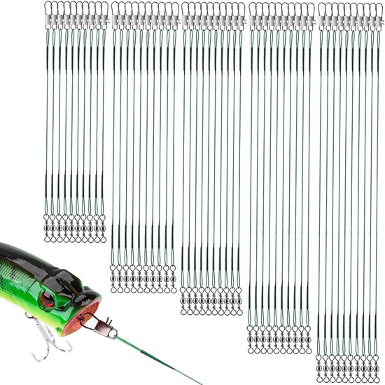 50 Piece Steel Leader Pike Set met Swivels en Snap Buttons - Fishing Hook met Leader, Duurzaam en Roest Bestendig voor Pike en Snapper - Freshwater en Saltwater Visserij van Merkloos