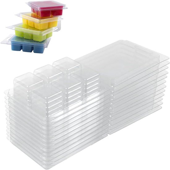 50 Stks 6 Holte Resuable Wax Smeltvormen Clear Plastic Clamshell Mould Cube Tray voor Kaarsen Maken en Zeep