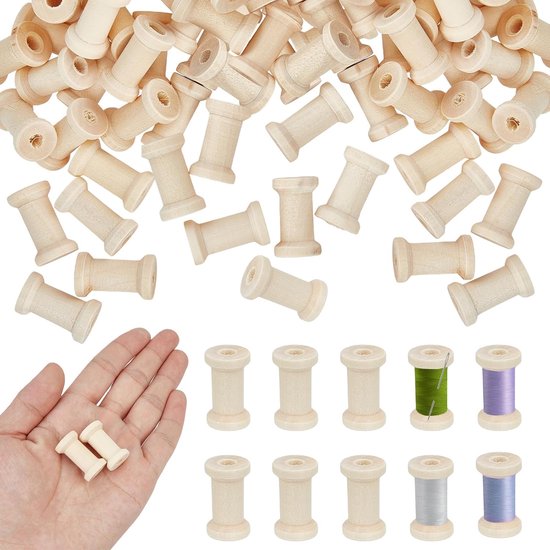 50 stuks 0,63 x 1,06 inch natuurlijke houten draad spoel, houten spoelen onafgewerkte hout textiel spoel, draad weven klossen voor ambachten doe-het-zelf kunst borduurwerk naaigaren touw